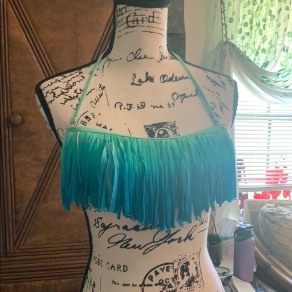 Fringe Bandeau Bikini Top - Teal Ombre